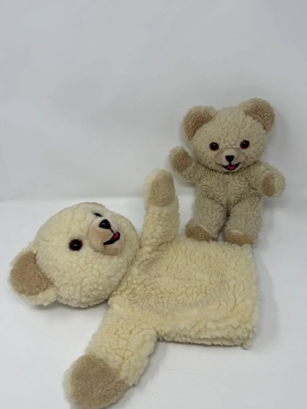 Vintage 1986 Snuggle Bear Plush & Hand Puppet Lot Russ Berrie Lever Bros Korea